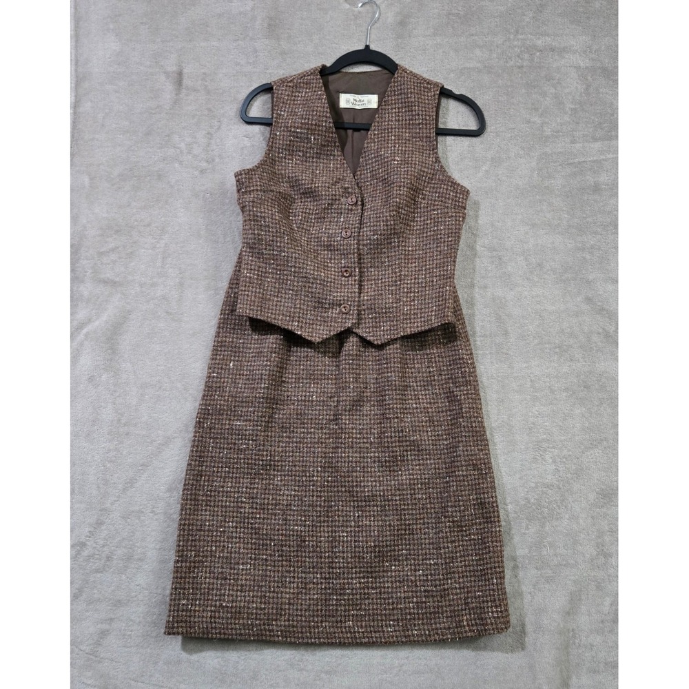 Vtg Moffat Weaver Wool Tweed Vest Skirt 12 Brown Scotland Dark Academia Heritage - Picture 2 of 11